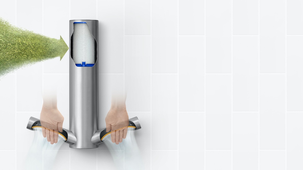 Dyson Airblade 9kJ sušač za ruke presek pokazuje HEPA filter