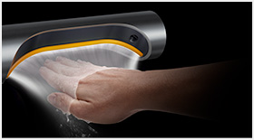 Detaljan prikaz dizajna Curved Blade™ sušača za ruke Dyson Airblade 9kJ.