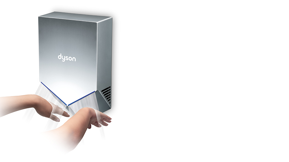 Hands being dried under a Dyson Airblade V hand dryer